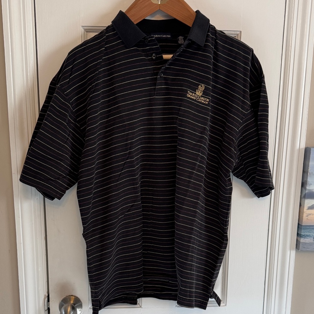 The Ritz-Carlton Grand Cayman Black Striped Polo Shirt